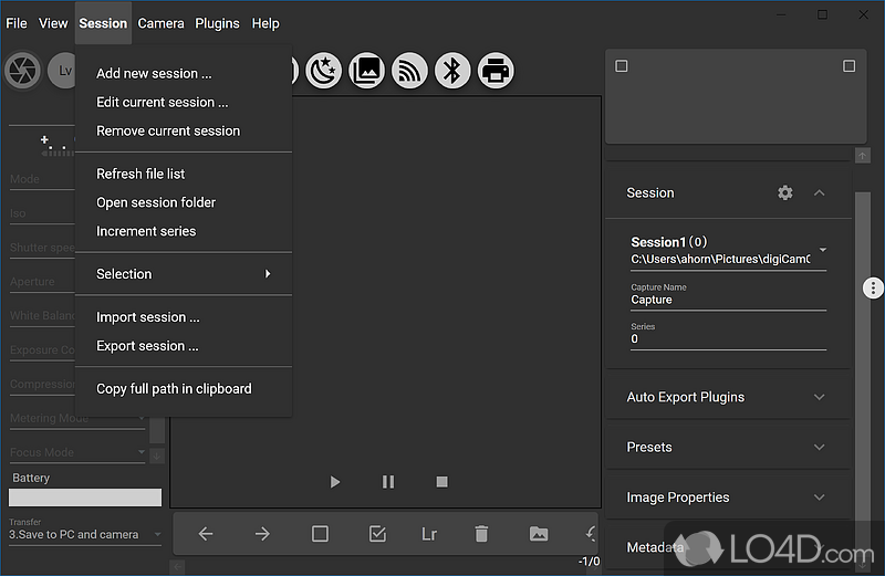 Remote control DSLR camera and import the pictures along with all the EXIF data - Screenshot of digiCamControl