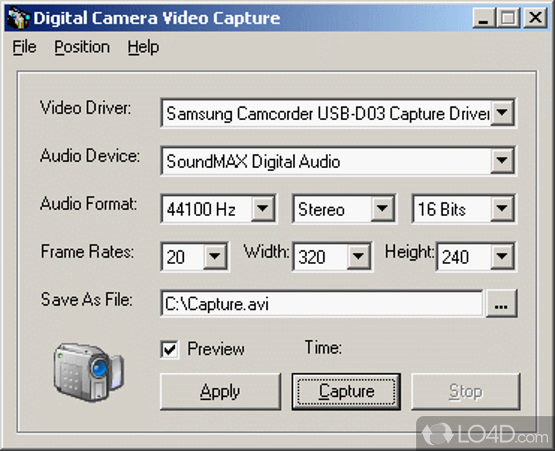 Recording digital camera video streaming into AVI video in real time - Screenshot of Digital Video Recorder