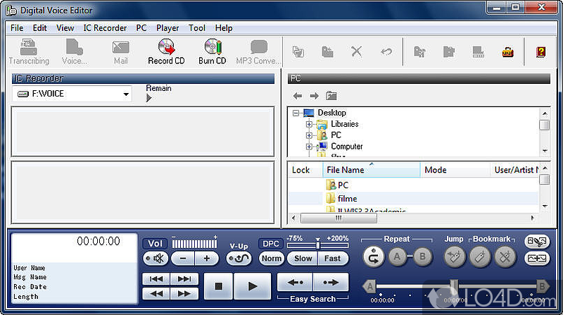 Save audio from a Sony IC recorder - Screenshot of Digital Voice Editor