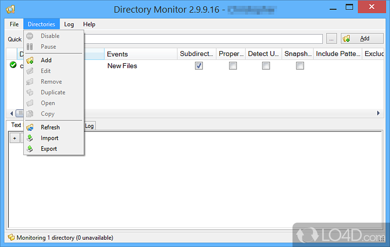 Directory Monitor: User interface - Screenshot of Directory Monitor