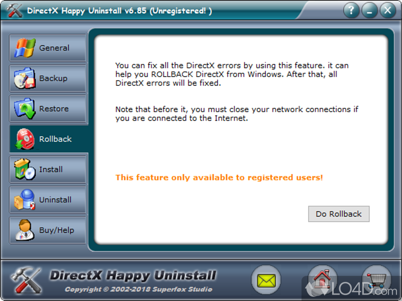 Restore DirectX to default settings - Screenshot of DirectX Happy Uninstall