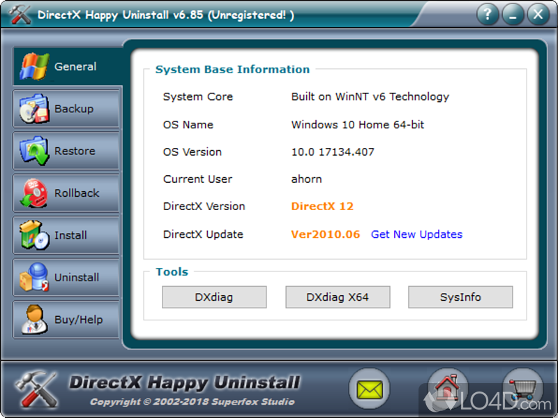 Powerful utility that can fix DirectX related issues - Screenshot of DirectX Happy Uninstall