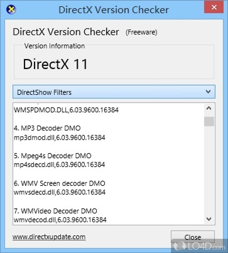 Software utility to check details of DirectX version installed - Screenshot of DirectX Version Checker