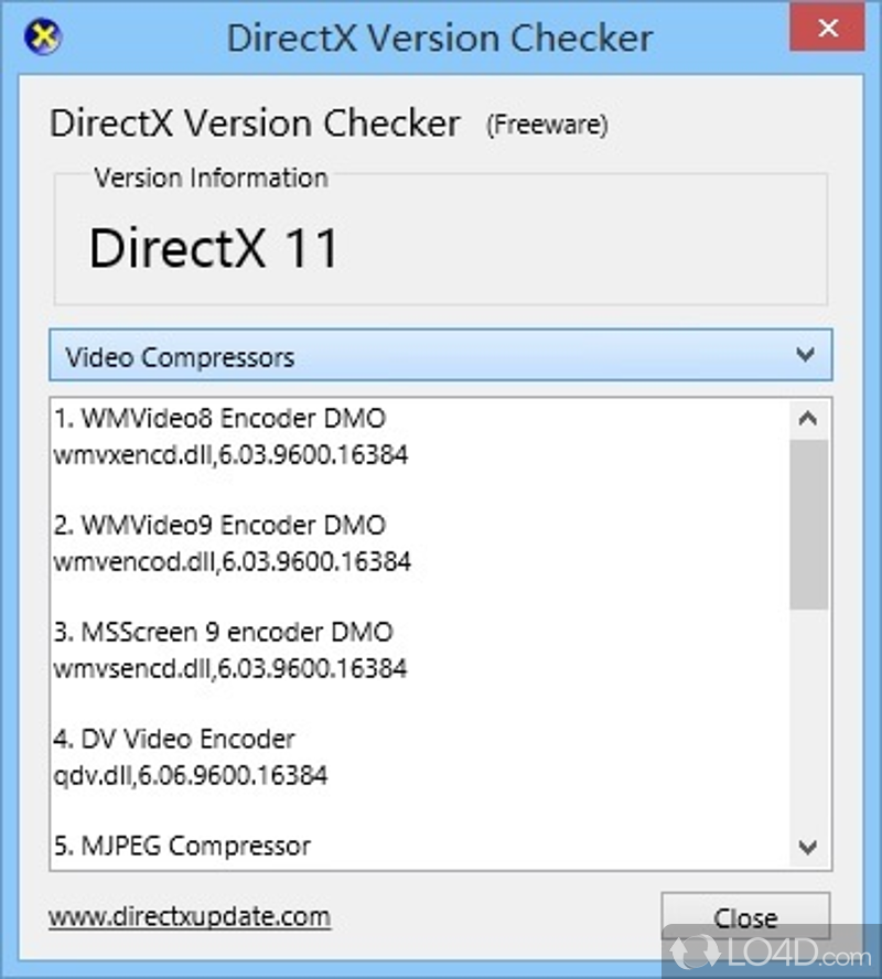 DirectX Version Checker: User interface - Screenshot of DirectX Version Checker