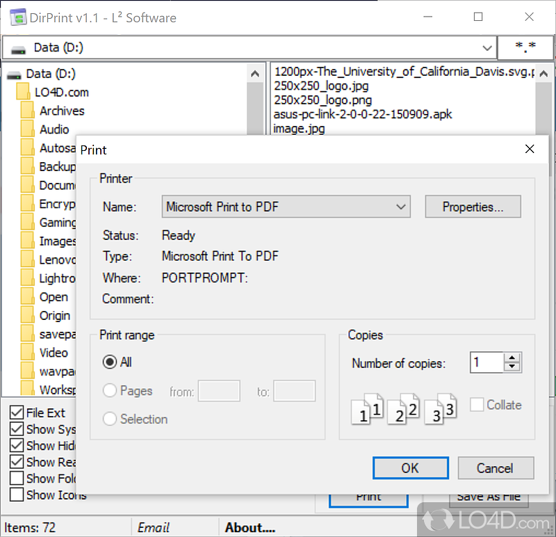 Print the contents of a Windows directory to a TXT file - Screenshot of DirPrint