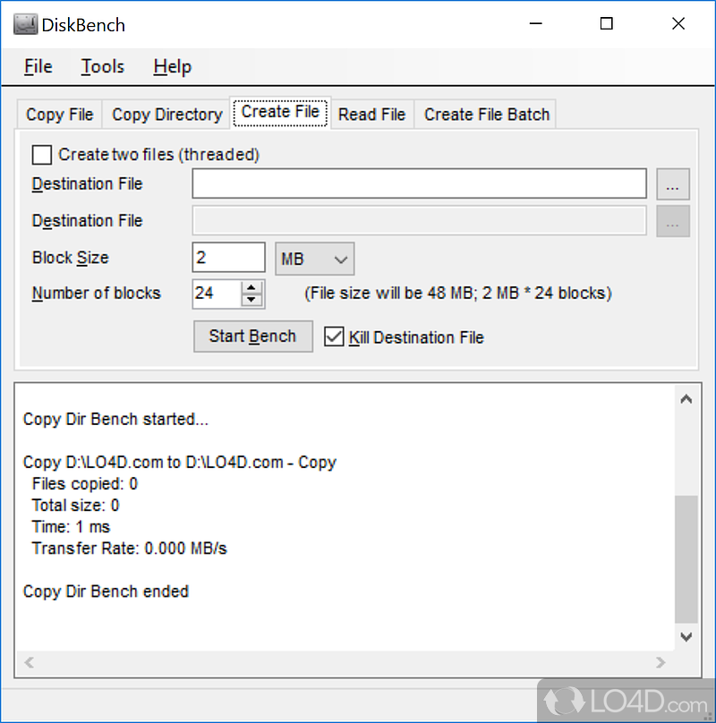 Several test cases available - Screenshot of Disk Bench