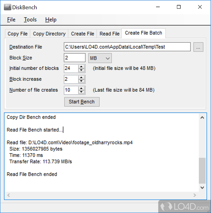 Test the speed of your hard drive - Screenshot of Disk Bench