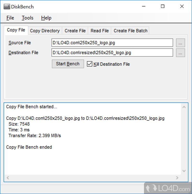 Put hard disk to the test by copying a single file - Screenshot of Disk Bench