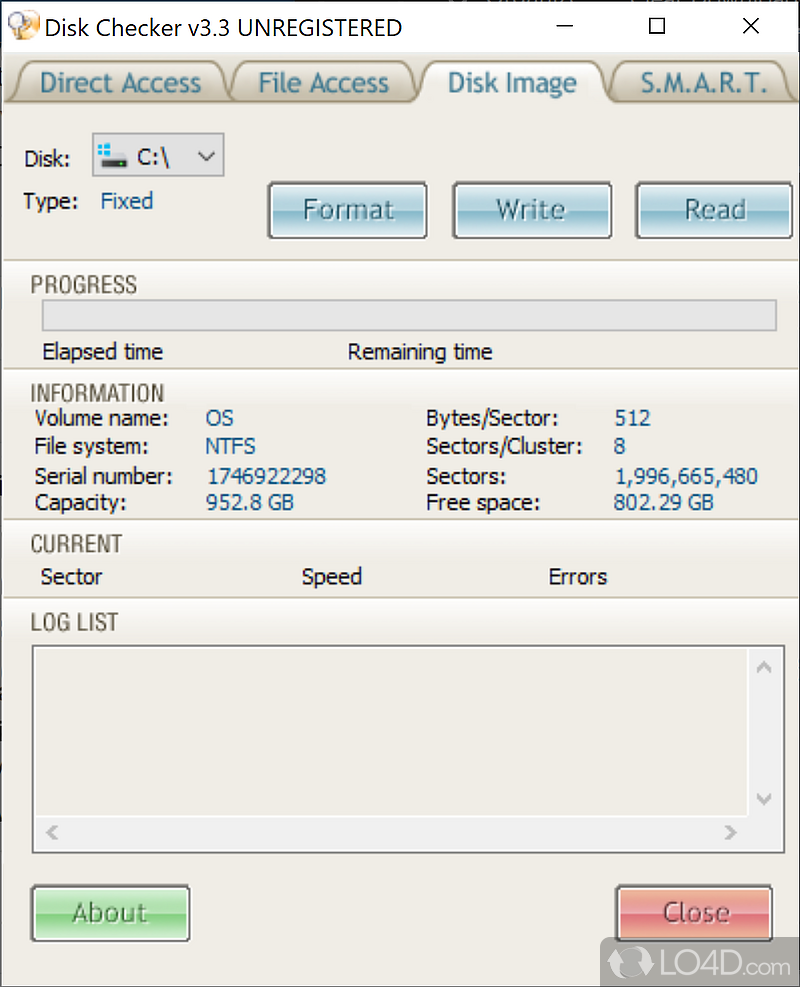 Scan for errors and repair disks, files,folders and read/write disk image - Screenshot of Disk Checker