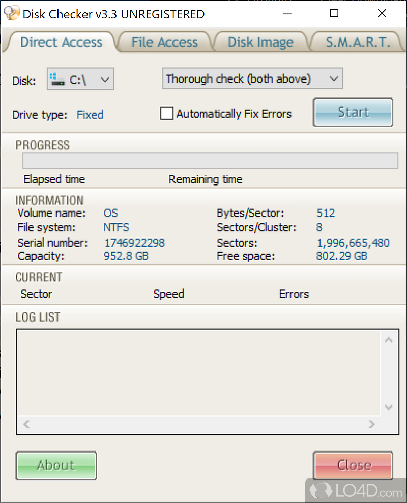 Scans for errors and repairs disks, files, folders - Screenshot of Disk Checker