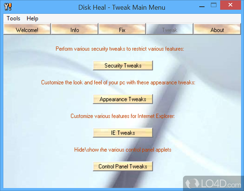 Disk Heal: User interface - Screenshot of Disk Heal