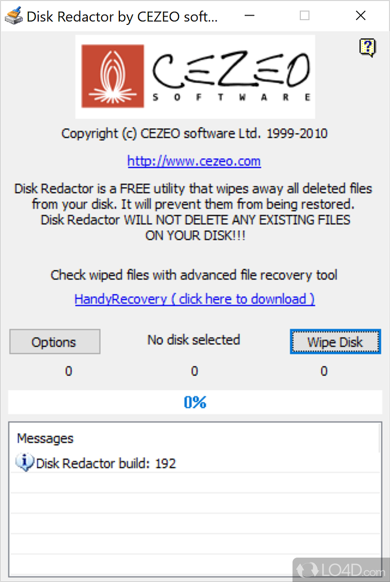 Securely erase the disk to make sure that files - Screenshot of Disk Redactor