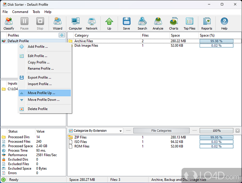 Plenty of settings - Screenshot of Disk Sorter
