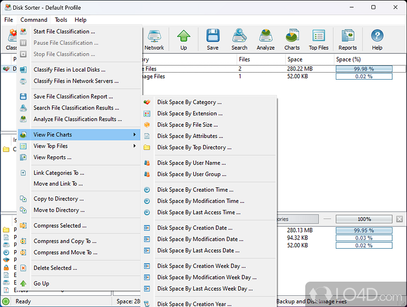 The application menus - Screenshot of Disk Sorter