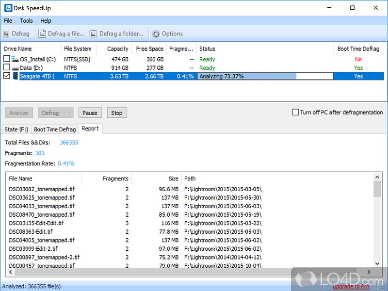 Defrag the hard disk and look for junk and temporary files - Screenshot of Disk SpeedUp