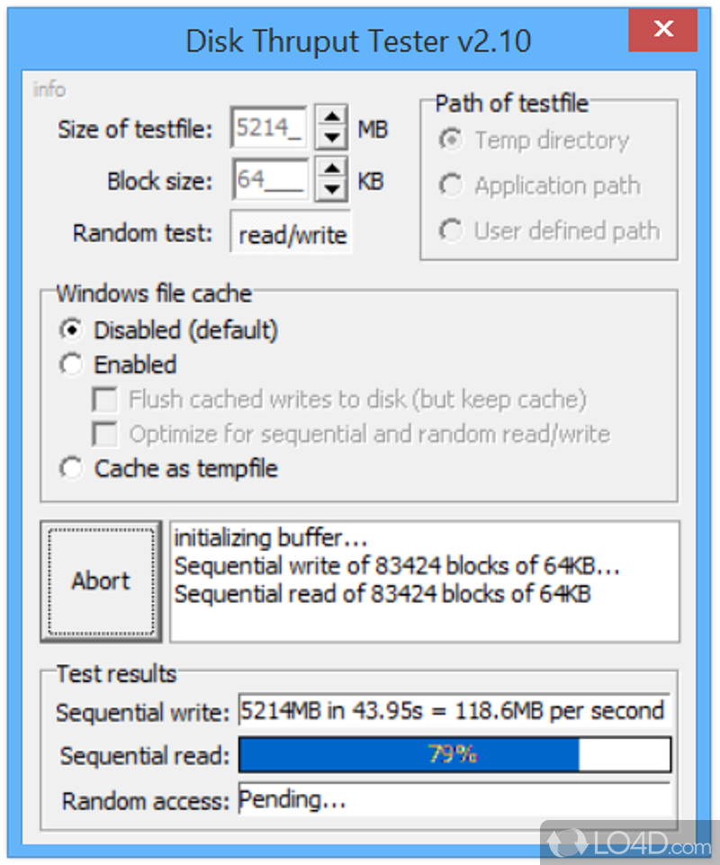 Perks of a portable app - Screenshot of Disk Throughput Tester