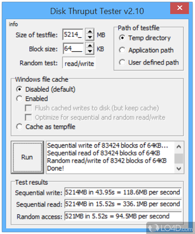 Disk Throughput Tester: Clear-cut layout - Screenshot of Disk Throughput Tester