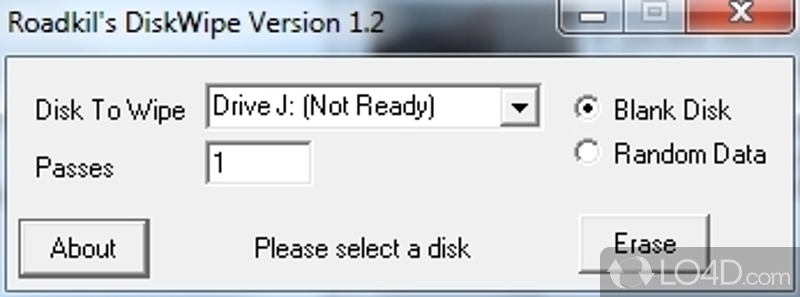 Securely wipes data from disks in two methods (blank space - Screenshot of Disk Wipe