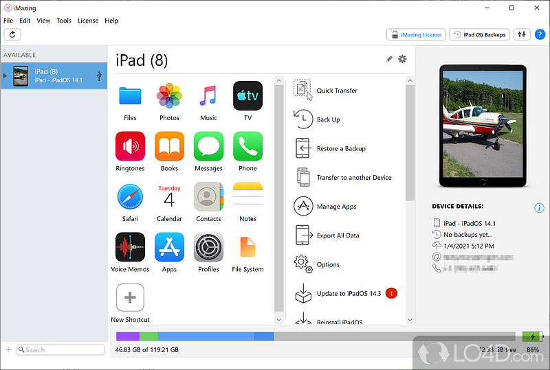 Connect to iPhone, iPod touch or iPad devices with USB as external storage simply - Screenshot of iMazing