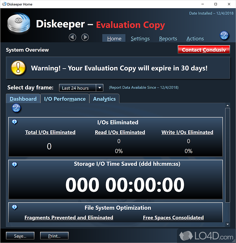 Diskeeper Home: User interface - Screenshot of Diskeeper Home