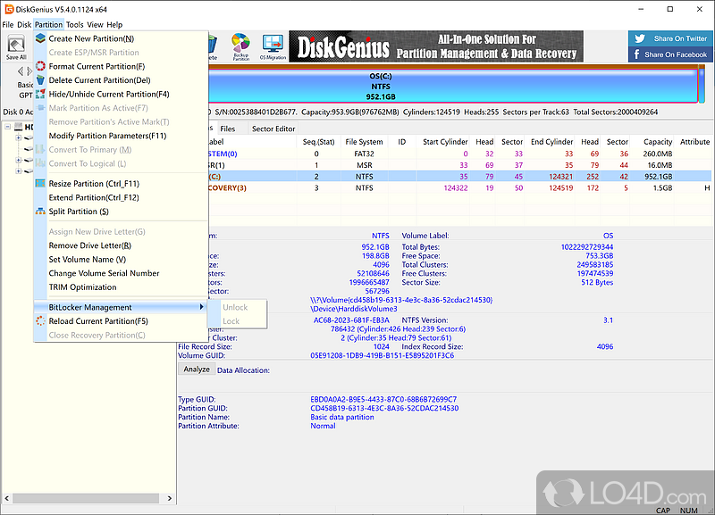 A partition manager and file recovery tool - Screenshot of DiskGenius PartitionGuru