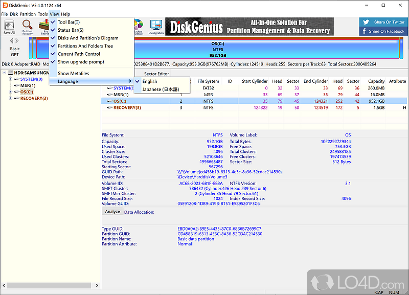 DiskGenius PartitionGuru: DiskGenius Free - Screenshot of DiskGenius PartitionGuru