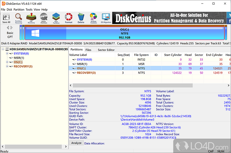 Partition management app that comes with file and partition table recovery capabilities - Screenshot of DiskGenius PartitionGuru