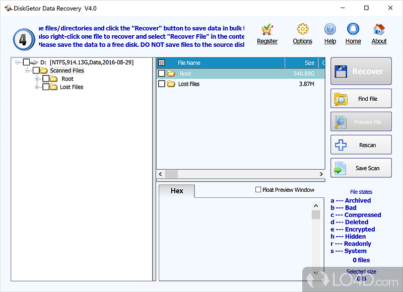 DiskGetor Data Recovery Free: User interface - Screenshot of DiskGetor Data Recovery Free