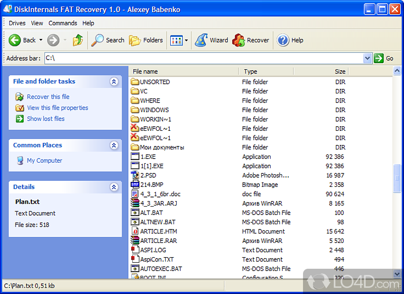Handy when dealing with damaged or formatted disks - Screenshot of DiskInternals FAT Recovery