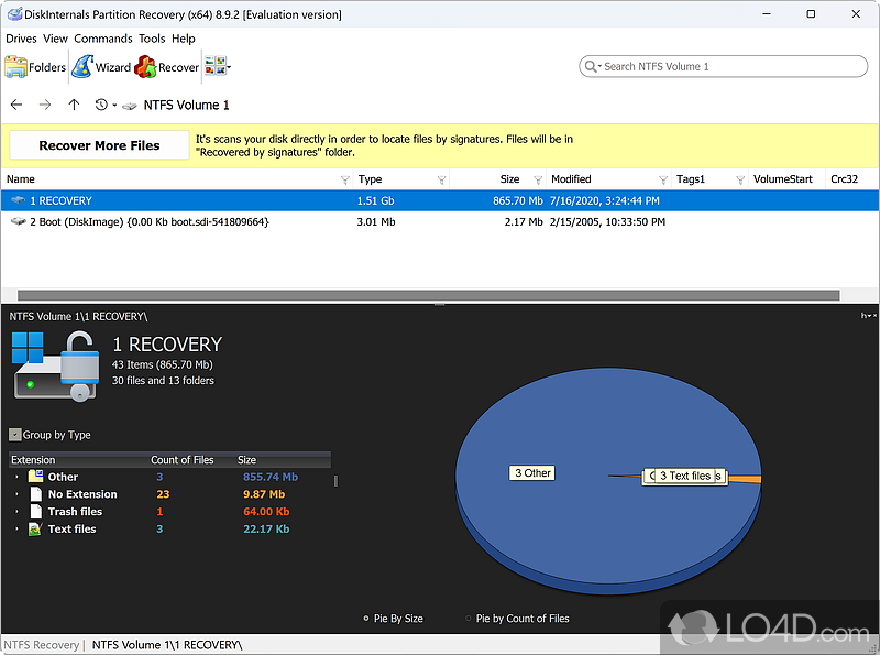 Scan for and recover lost or damaged files, folders, and partitions - Screenshot of DiskInternals Partition Recovery