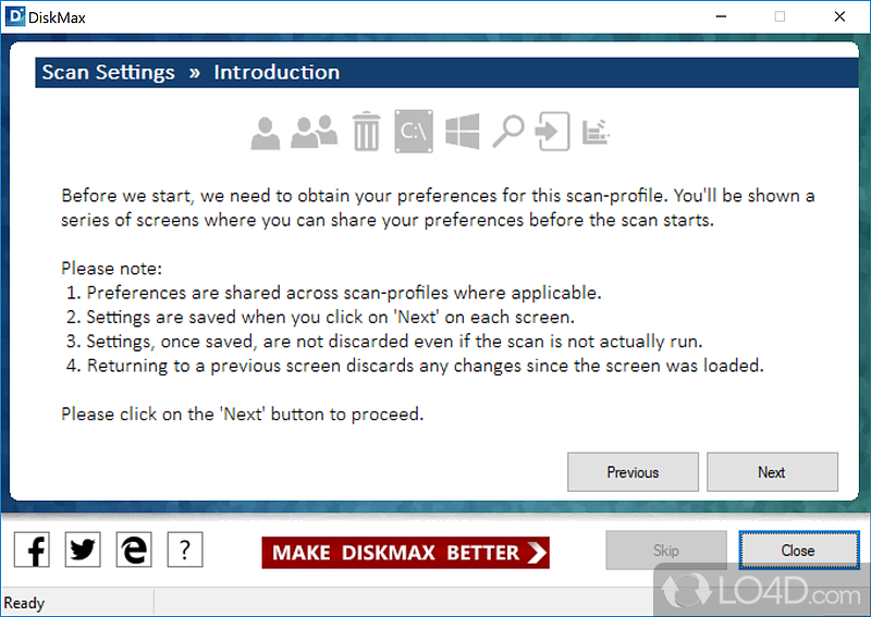 Multiple scanning profiles available - Screenshot of DiskMax