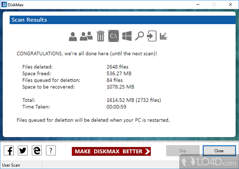 Remove junk files to improve performance and recover disk space - Screenshot of DiskMax