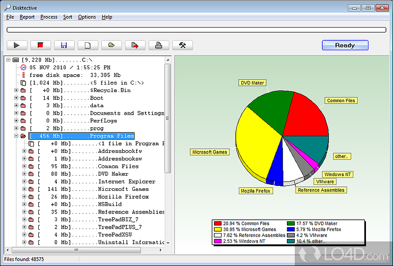 Freeware disk-reporting tool that can find out the real size of directories - Screenshot of Disktective