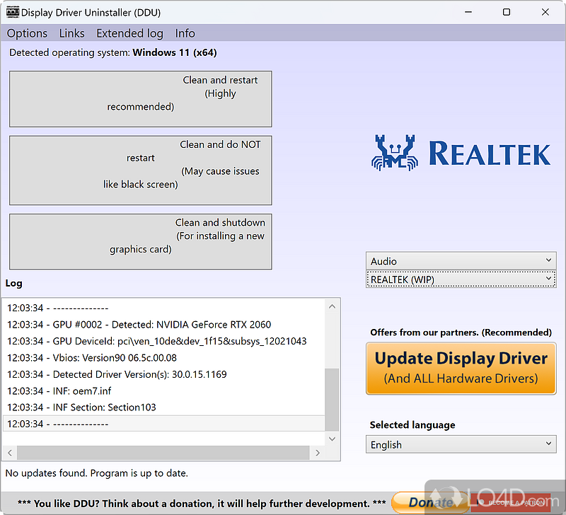 Portability advantages - Screenshot of Display Driver Uninstaller (DDU)