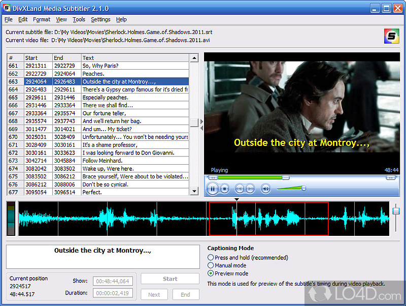 Create and edit subtitles for movies - Screenshot of DivXLand Media Subtitler
