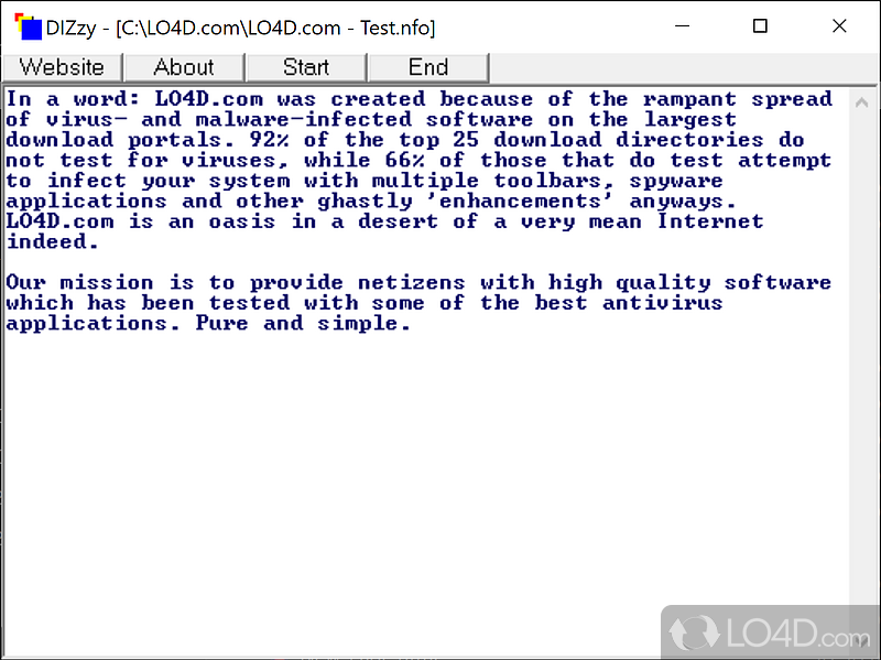 View DIZ, NFO and other ASCII-extended text files - Screenshot of DIZzy