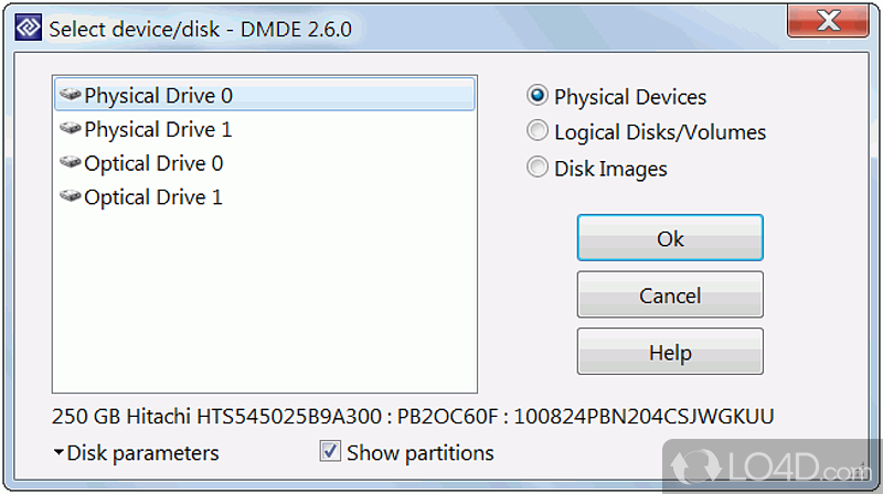 Pre-scan settings for drives and images - Screenshot of DMDE