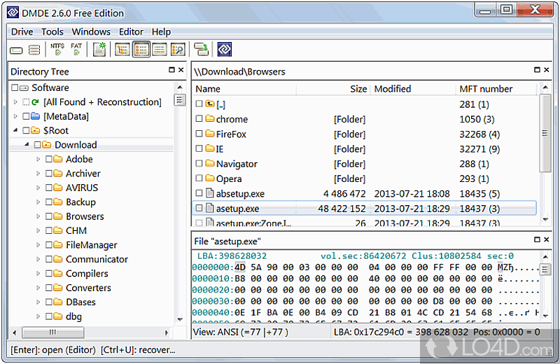 Access cluster map and recover data - Screenshot of DMDE