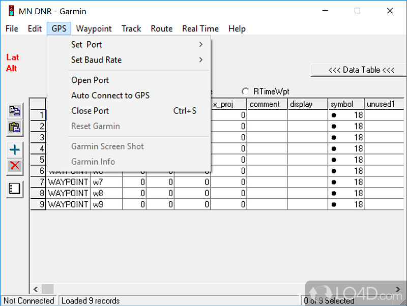 DNRGarmin: User interface - Screenshot of DNRGarmin