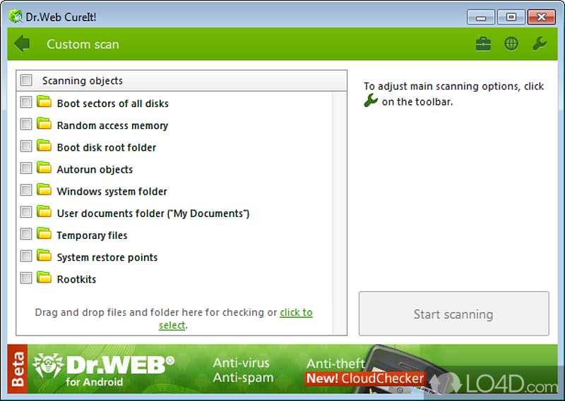 Quick scans and configuration options - Screenshot of Dr. Web CureIt!