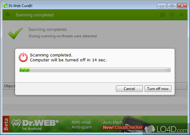 Portable, discreet virus detection - Screenshot of Dr. Web CureIt!