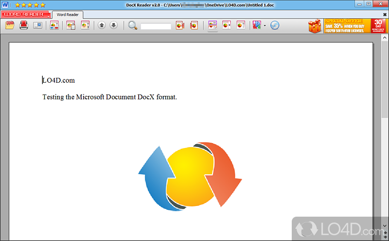 Word docx document viewer - Screenshot of DocX Reader