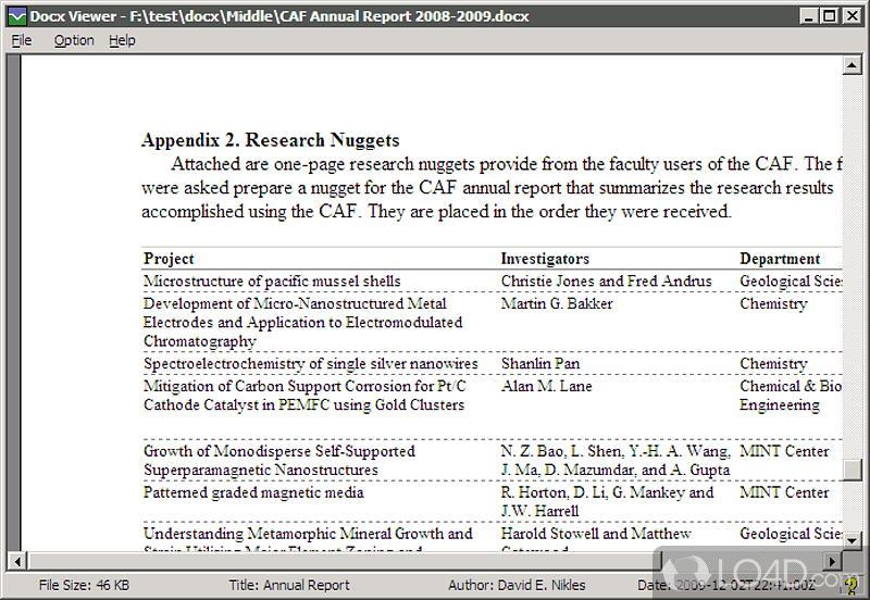Provides the functions to view Word documents pre- - Screenshot of DocX Viewer