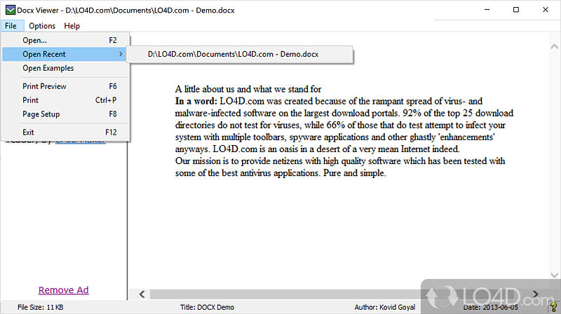 Free Microsoft Word document viewer - Screenshot of DocX Viewer