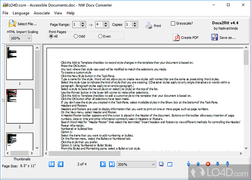 Docx2Rtf: User interface - Screenshot of Docx2Rtf