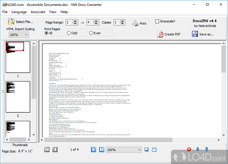 Converts Word document DocX files to RTF format - Screenshot of Docx2Rtf