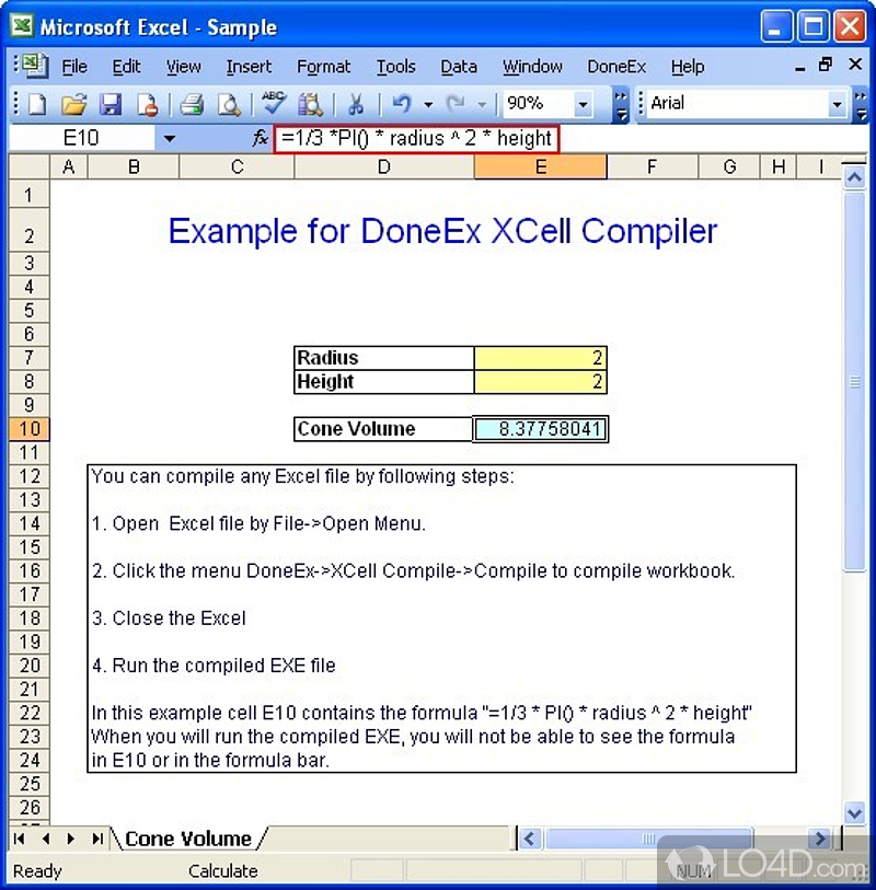 Compile an executable app from an Excel spreadsheet - Screenshot of DoneEx XCell Compiler