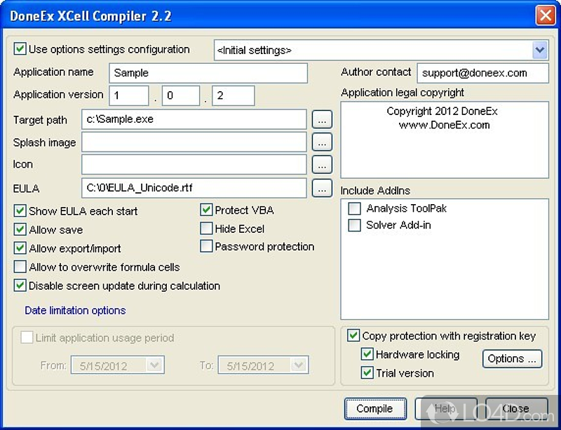 Excel workbook copy protection tool - Screenshot of DoneEx XCell Compiler