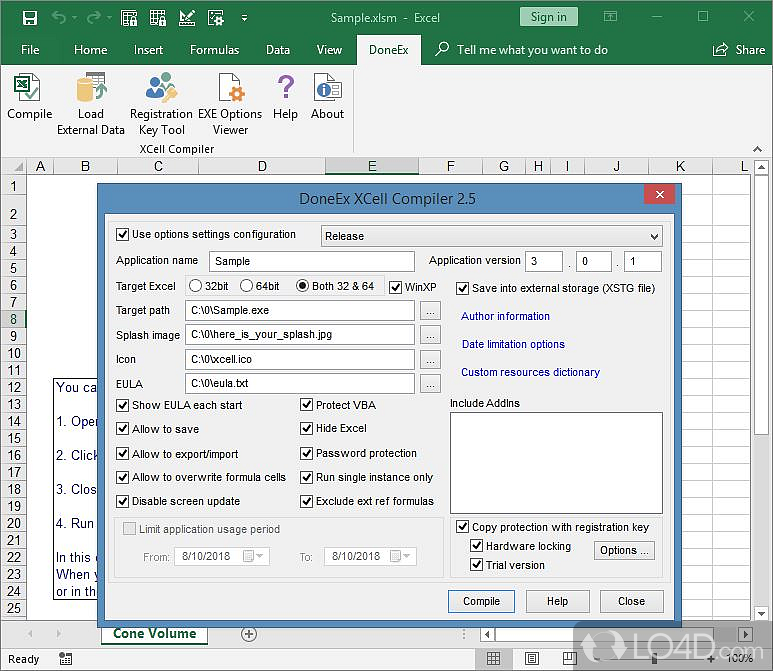 Comes with VBA code protection - Screenshot of DoneEx XCell Compiler