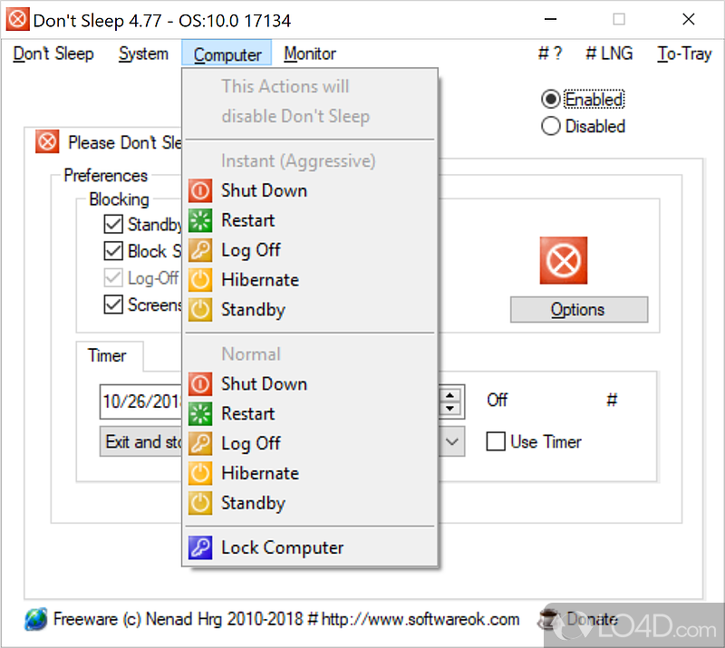 Prevent Shutdown, Stand By, Turn Off, Restart - Screenshot of Don't Sleep